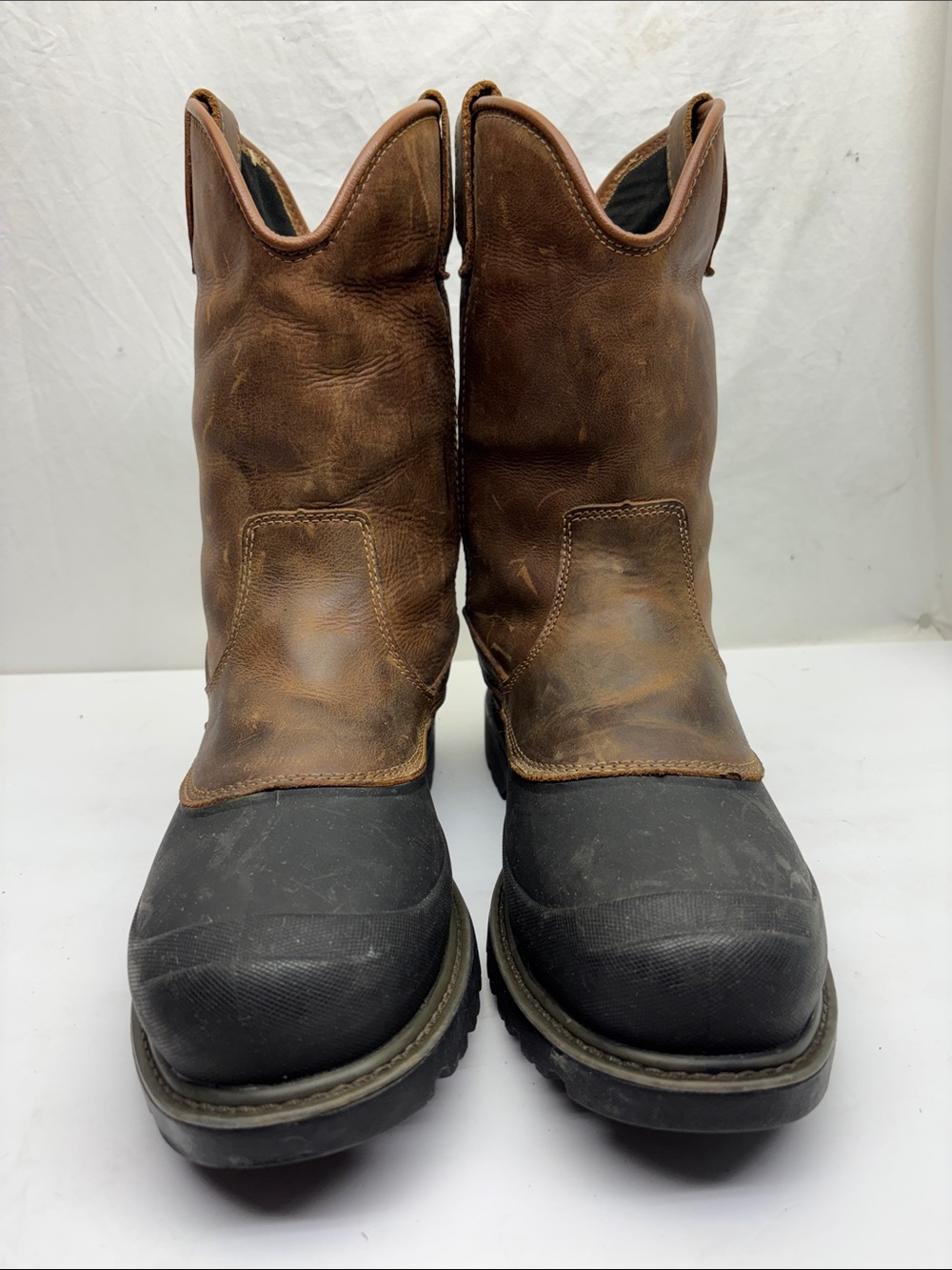 Wolverine Men's Brown Leather Work Boots with Black Toe, size 14 M